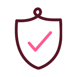 Outline of a verified badge with a pink tick in the middle.