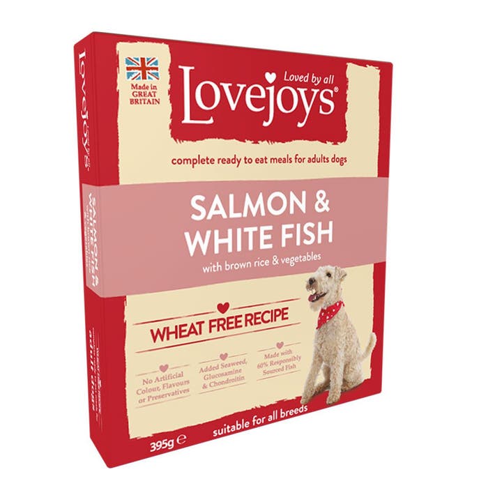 Lovejoys Hypoallergenic Adult Wet Dog Food Salmon & White Fish with Rice & Veg 10x395g Trays | Animed