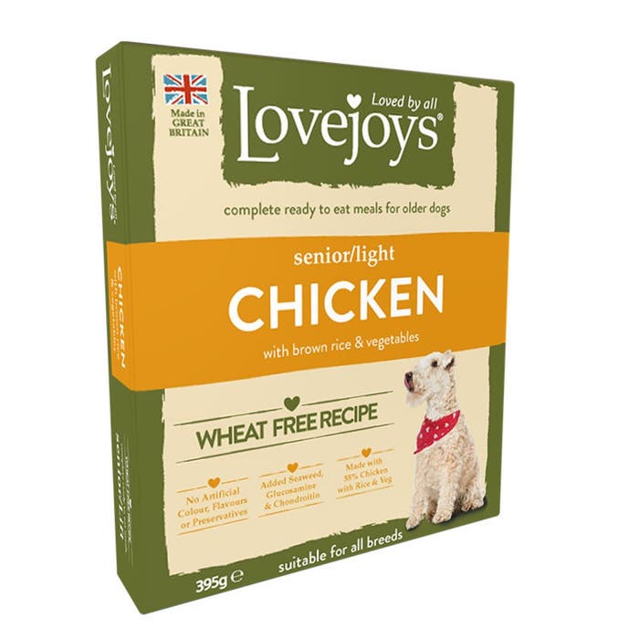 Lovejoys Hypoallergenic Senior/Light Wet Dog Food Chicken with Rice & Veg 10x395g Trays | Animed