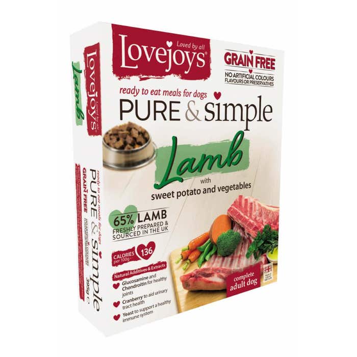 Lovejoys Pure & Simple Grain Free Adult Wet Dog Food Lamb with Veg 10x395g Trays | Animed