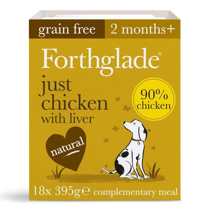 Forthglade Grain Free Natural Wet Dog Food - Just Chicken with Liver 18x395g