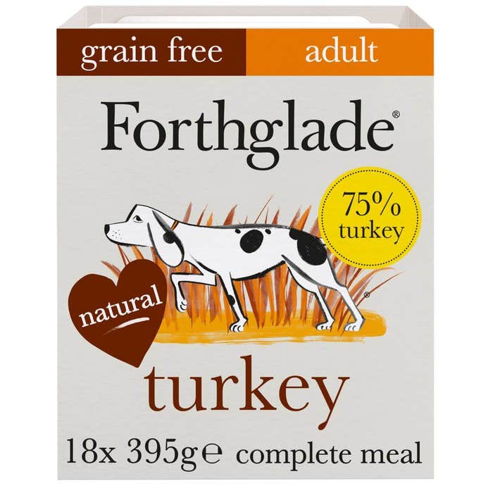 Forthglade Grain Free Natural Wet Dog Food - Turkey 18x395g Trays