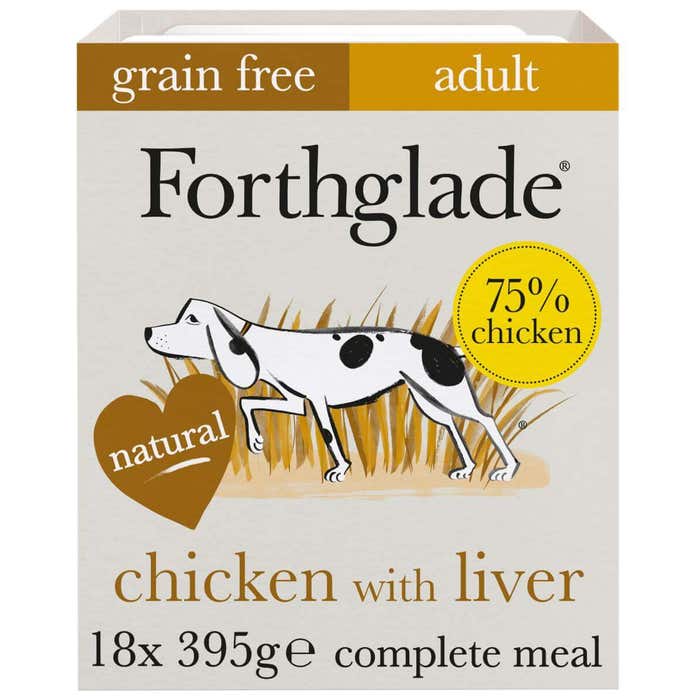 Forthglade Grain Free Natural Wet Dog Food - Chicken and Liver 18x395g Trays