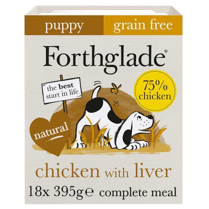 Forthglade Grain Free Natural Wet Puppy Food - Chicken with Liver 18x395g Trays