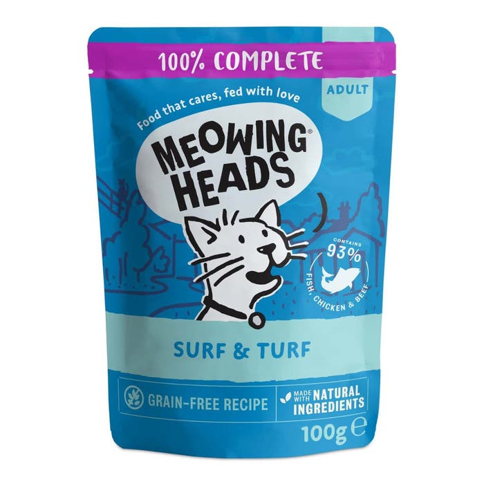 Meowing Heads Supurr Surf & Turf Adult Wet Cat Food 10x100g Pouches | Animed