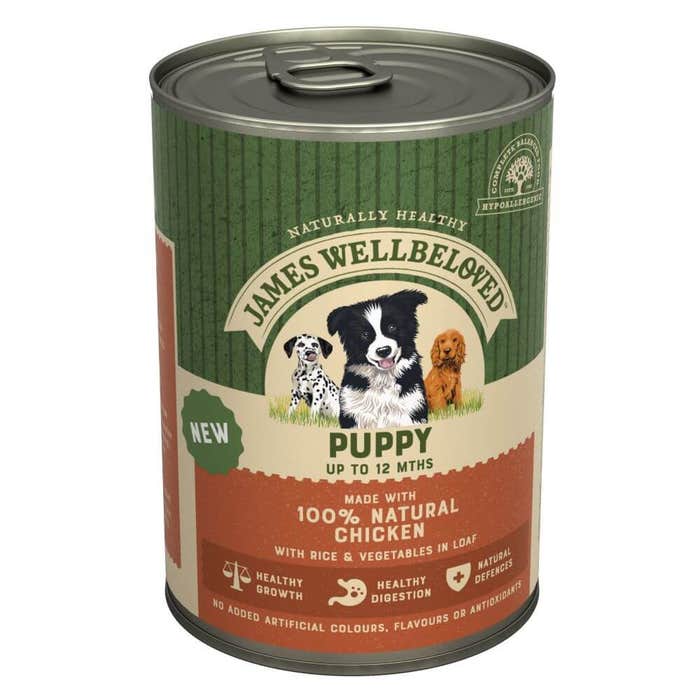 James Wellbeloved Puppy Wet Food - Chicken with Rice and Vegetables Loaf 12x400g Cans