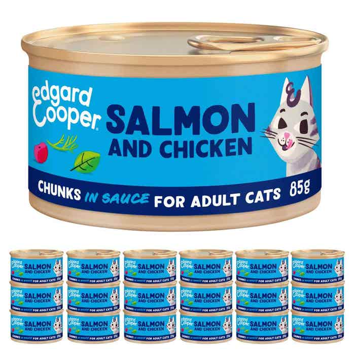Edgard & Cooper Adult Wet Cat Food Salmon & Chicken Chunks in Sauce 18x85g Cans | Animed