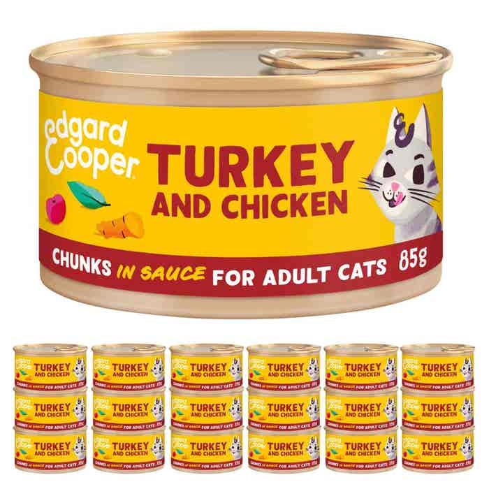 Edgard & Cooper Adult Wet Cat Food Turkey & Chicken Chunks in Sauce 18x85g Cans | Animed
