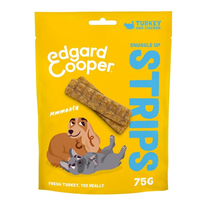 Edgard & Cooper Dog Treats Turkey & Chicken Snuggle Up Strips 75g | Animed
