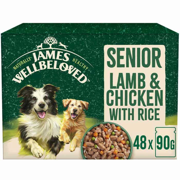 James Wellbeloved Senior Dog Wet Food - Lamb and Chicken with Rice and Veg in Gravy 12x90g Pouches