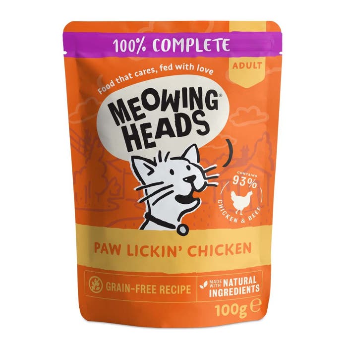 Meowing Heads Paw Lickin Chicken Adult Wet Cat Food 10x100g Pouches | Animed