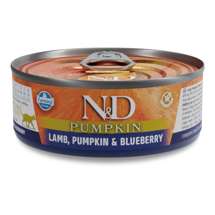 Farmina N&D Pumpkin Adult Wet Cat Food Lamb & Blueberry 30x70g Cans | Animed
